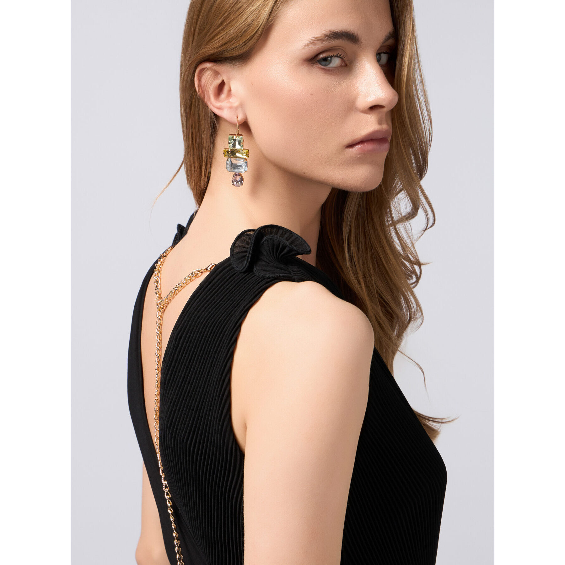 Oltre - Vestido largo plisado con volantes - Negro