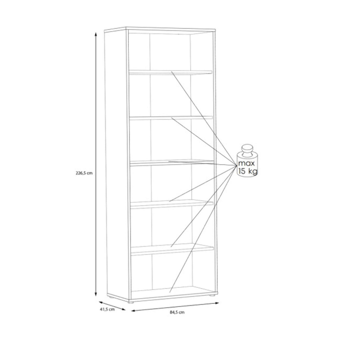 Etagère 5 plateaux 85 cm de large en décor bois chêne - GOTHAM