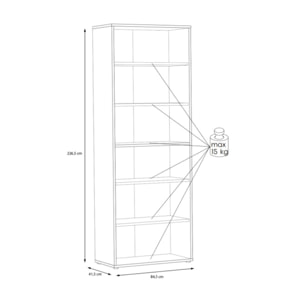 Etagère 5 plateaux 85 cm de large en décor bois chêne - GOTHAM