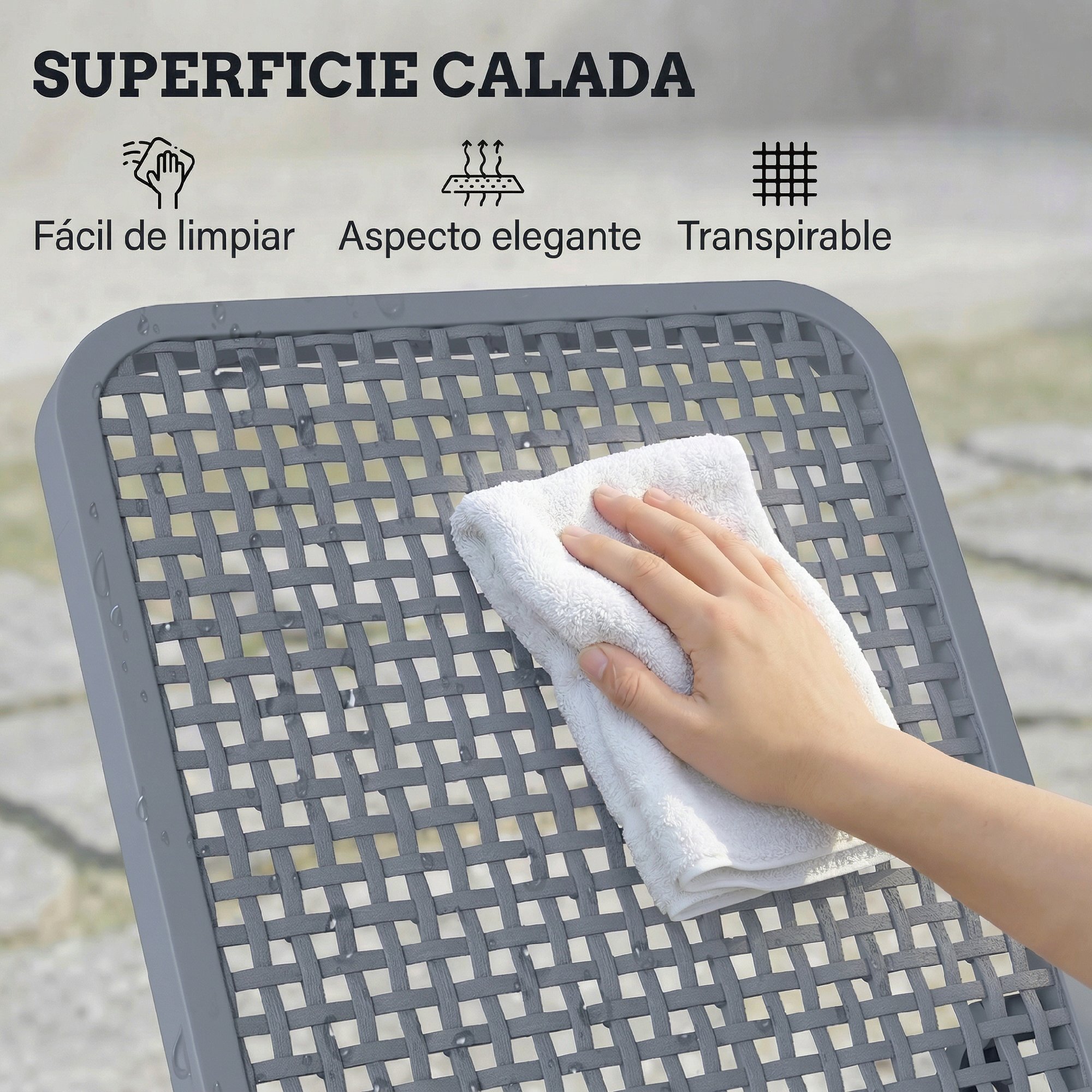 Tumbona Reclinable, Tumbona Jardín Exterior de PP con Respaldo Ajustable en 4 Niveles, Carga 120 kg, para Patio, Terraza, Balcón, Montaje Fácil, 191x55x35,5 cm, Gris Oscuro