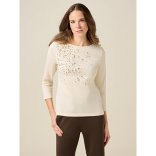 Oltre - T-shirt in cotone con applicazioni - Bianco