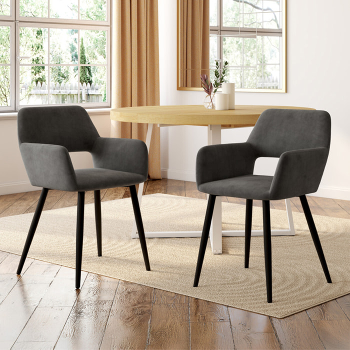 Chaises Heidi en velours gris et pieds noirs - lot de 2