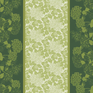 Nappe pur coton enduit motif jacquard vert Mille hortensias vert