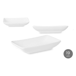 DAM `PACK 6 VASSOI RETTANGOLARI IN PORCELLANA 19 CM 19x12x3 Cm. Colore bianco