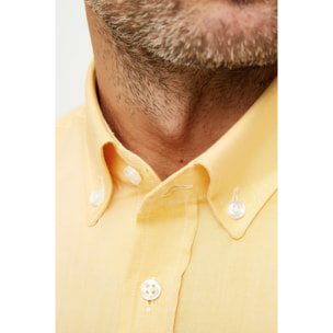 Camicia Uomo 1 Bottone Button Down Slim Oxford Unito Beige