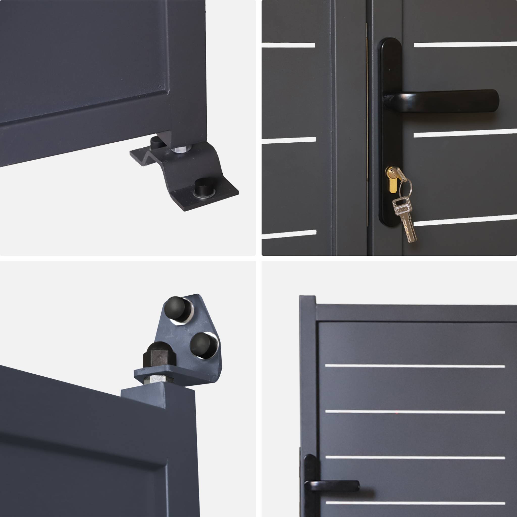 Portail de jardin acier galvanisé anthracite 2 portes avec serrure et poignée. fixation mur et sol - Axis