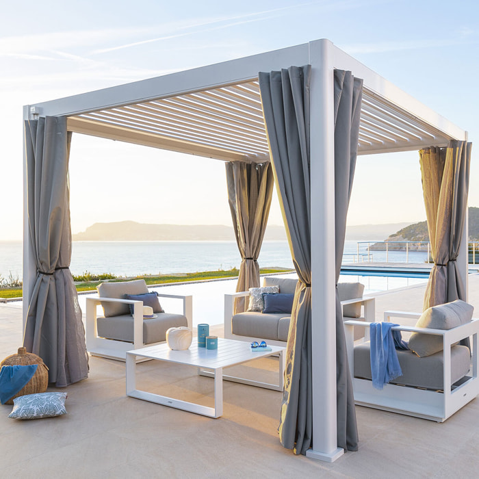 Kit de rideaux et moustiquaire pour pergola Evora (4 doubles rails, 4 rideaux et 4 moustiquaires)