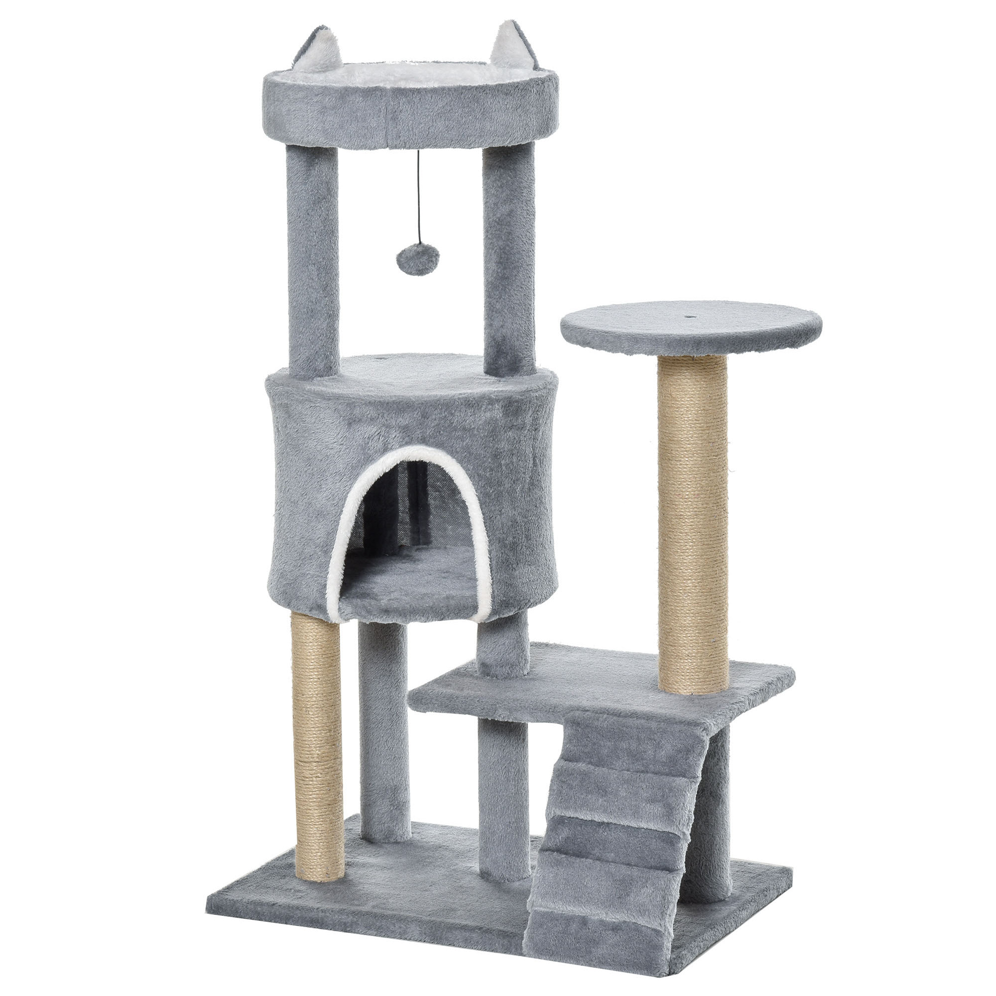 Árbol Rascador para Gatos Mediano Árbol para Gatos de 5 Niveles Torre para Gatos con Plataformas Nido Postes de Yute Escalera y Bola Colgante Gris