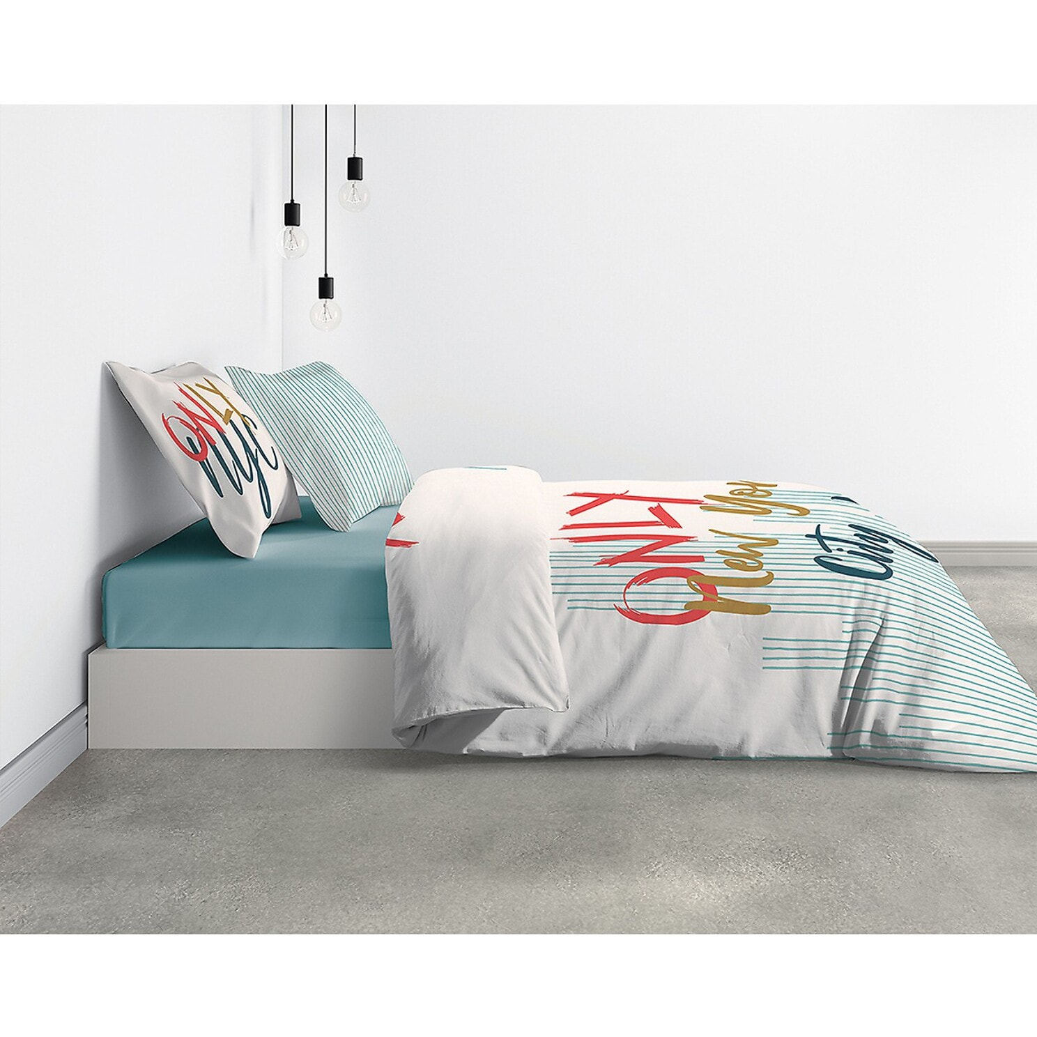 Parure Housse De Couette 3pcs avec Taies oreiller 100% coton 57fils Only