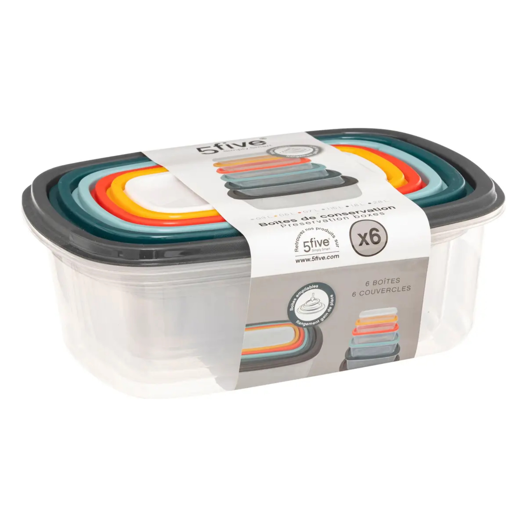 6 boîtes de conservation "Colors" plastique