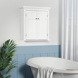 Armario para Baño de Pared Mueble de Baño Colgar con Estantes Ajustables y Puertas con Cierre Magnético Armario de Pared para Cocina Comedor 58x24x60 cm Blanco