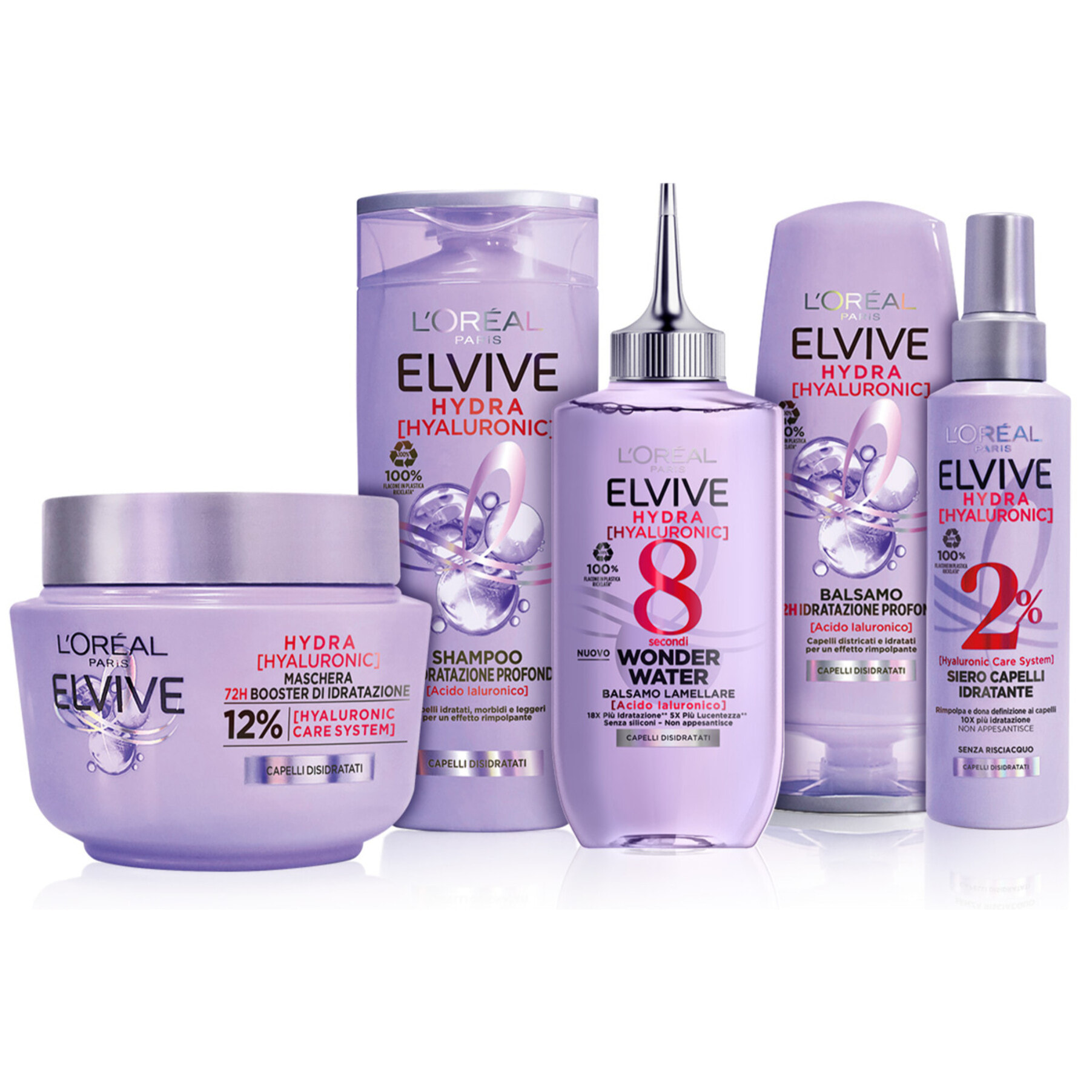 Balsamo Lamellare Idratante per Capelli Disidratati Elvive Hydra Hyaluronic 8 Secondi Wonder Water con Acido Ialuronico - Flacone da 200ml