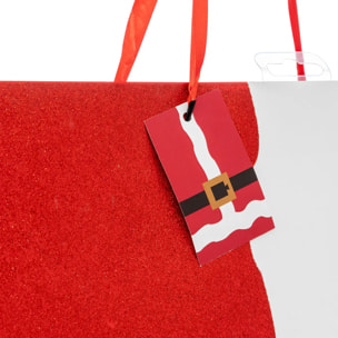 Sac cadeau imprimé grande taille tenue de Père Noël paillettes rouge
