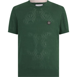 PHILIPP PLEIN Round Neck T-Shirt Openwork Monogram