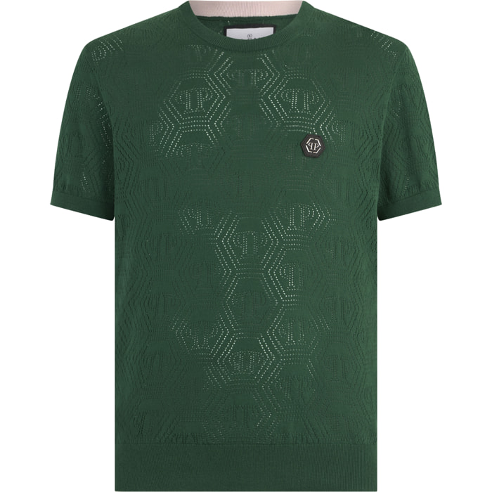 PHILIPP PLEIN Round Neck T-Shirt Openwork Monogram