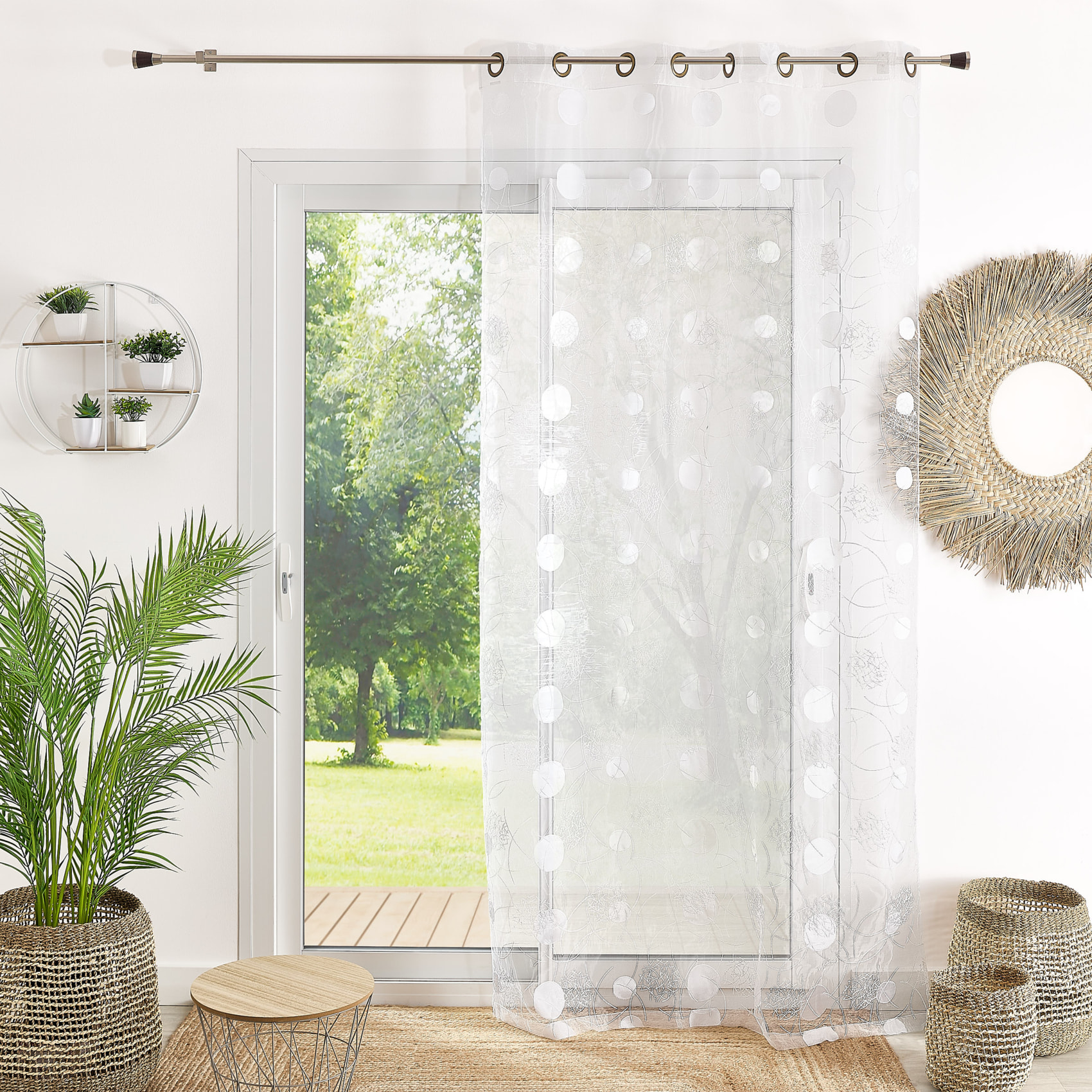 Voilage Organza et Jacquard Cordons Satiné - Blanc