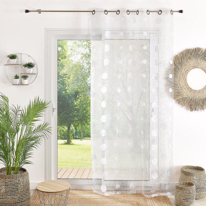 Voilage Organza et Jacquard Cordons Satiné - Blanc