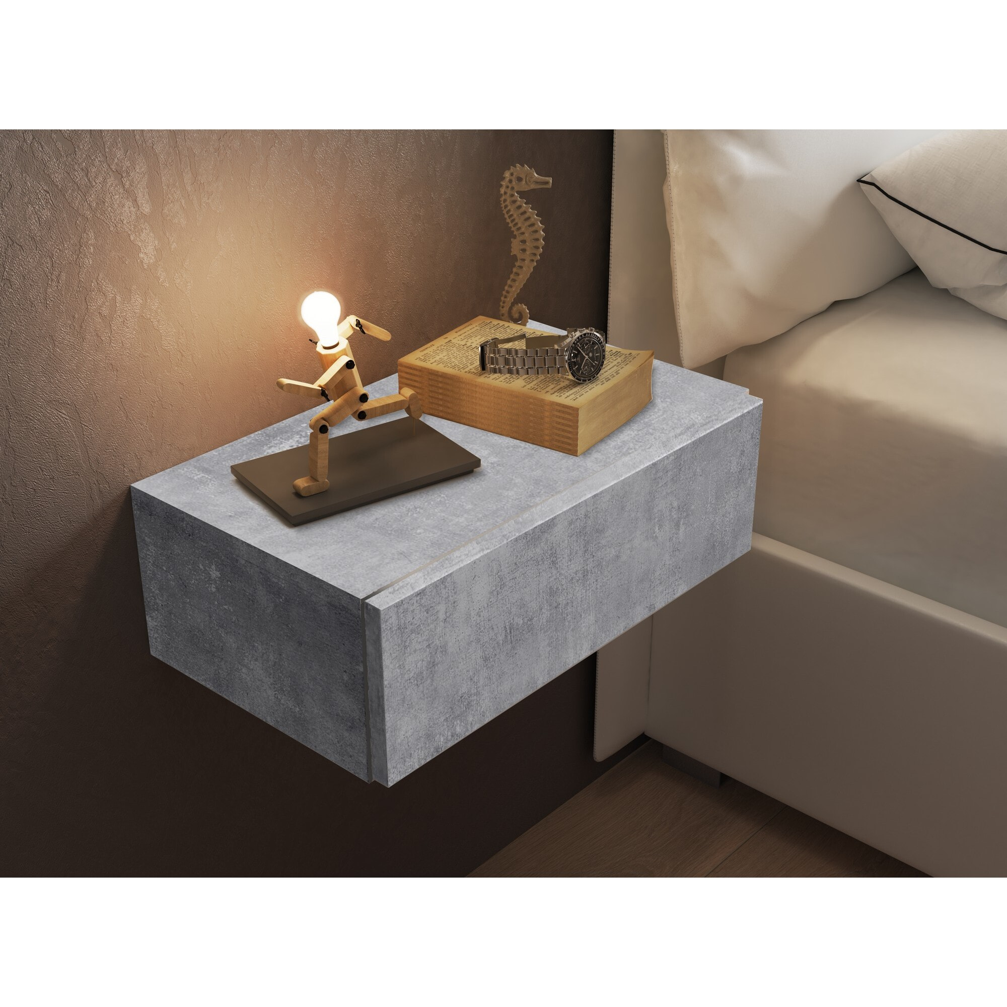 Tomasucci Table de chevet / tiroir suspendu MAK CEMENT Gris