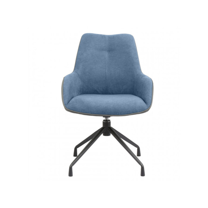 Fauteuil rotatif en tissu bleu avec accoudoirs en simili gris - BERGEN