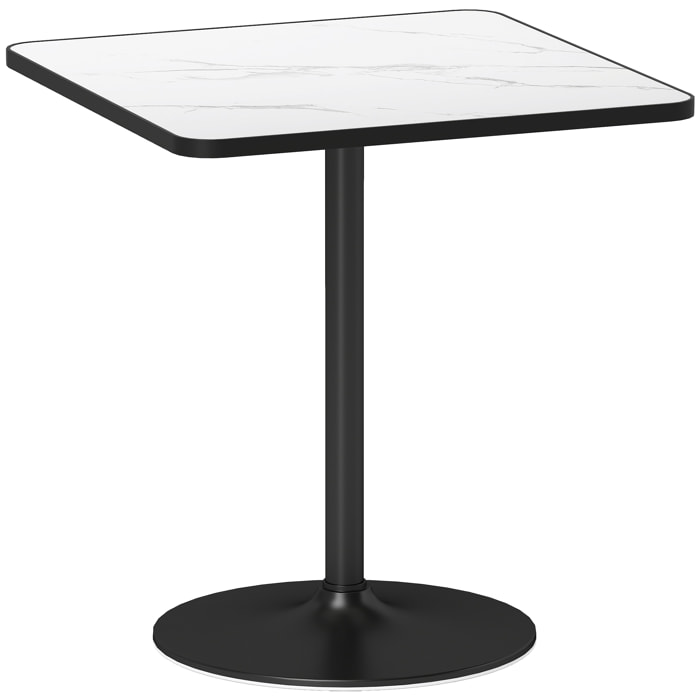 Table à manger design bistrot 4 personnes - table bistrot - piètement rond métal noir plateau effet marbre blanc