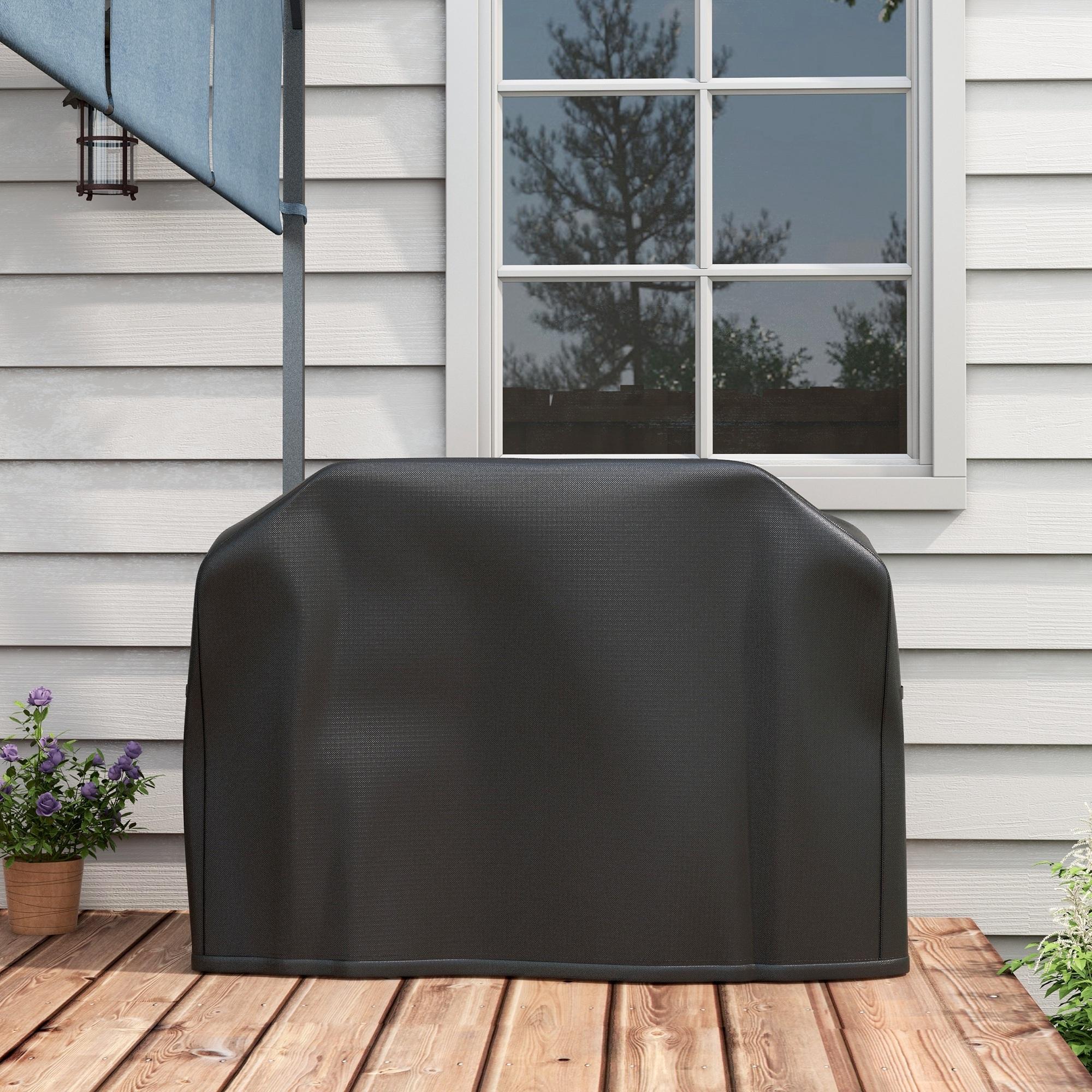 Funda para Barbacoa Rectangular Cubierta para Parrilla de Barbacoa de Tela Oxford 420D Anti-UV Impermeable Antipolvo con Cordón 124x61x91 cm Negro