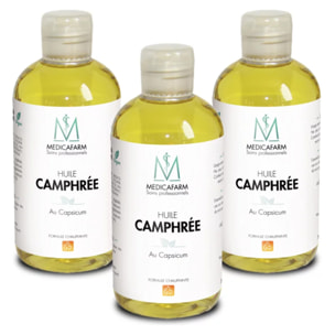 MEDICAFARM - Huile Camphrée au capsicum - Action chauffante - Aide à la préparation et récupération musculaire - Contribue à soulager les douleurs musculaires et articulaires - Lot de 3