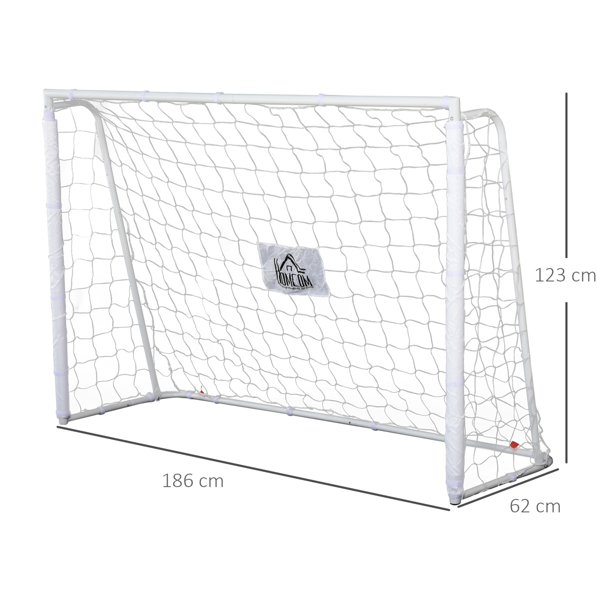 But de football - cage de foot dim. 186L x 62l x 123H cm - châssis métal filet PE - blanc