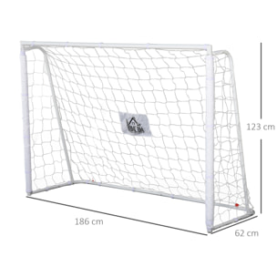 But de football - cage de foot dim. 186L x 62l x 123H cm - châssis métal filet PE - blanc