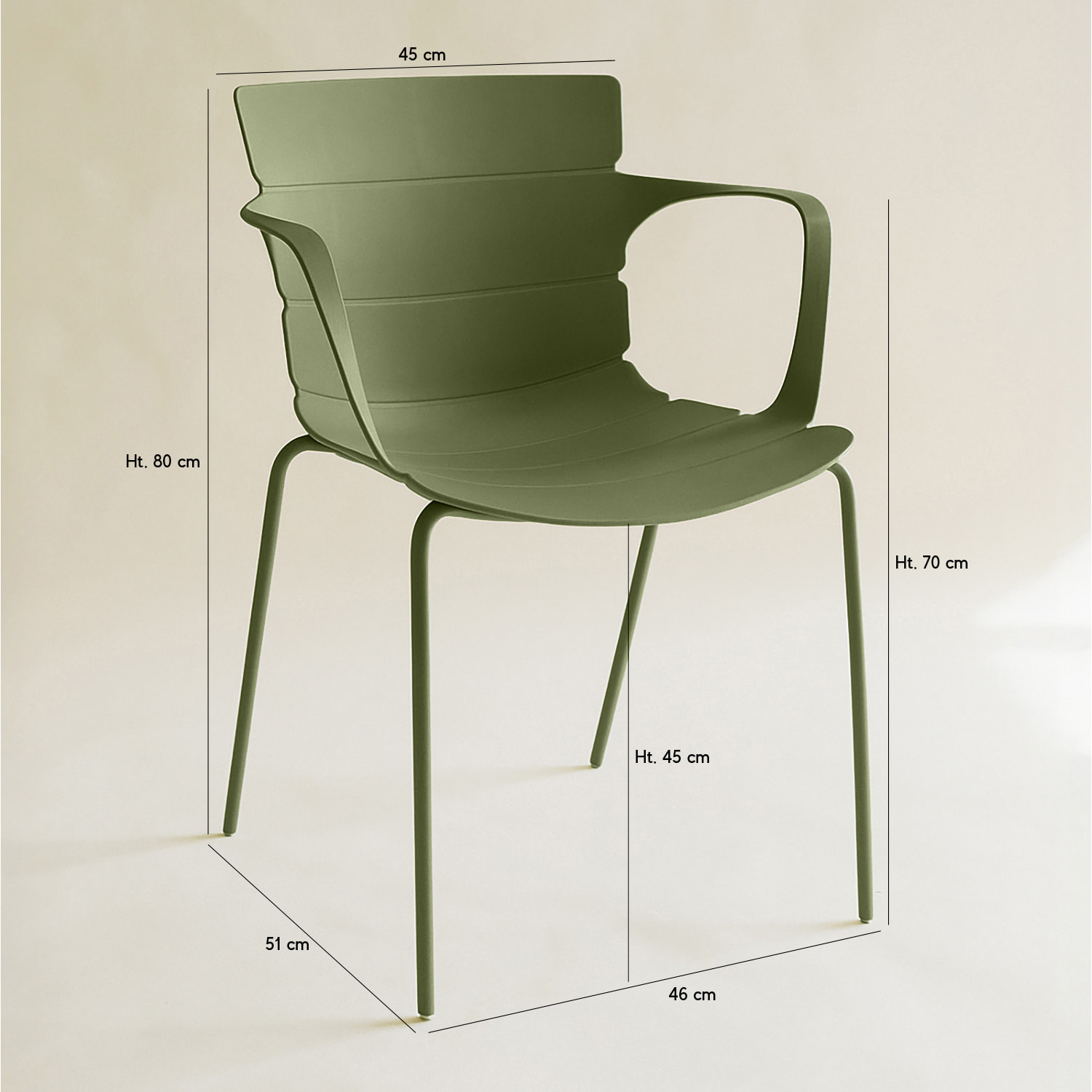 Lot de 4 fauteuils de table vert en polypropylène et métal  MONTAUK