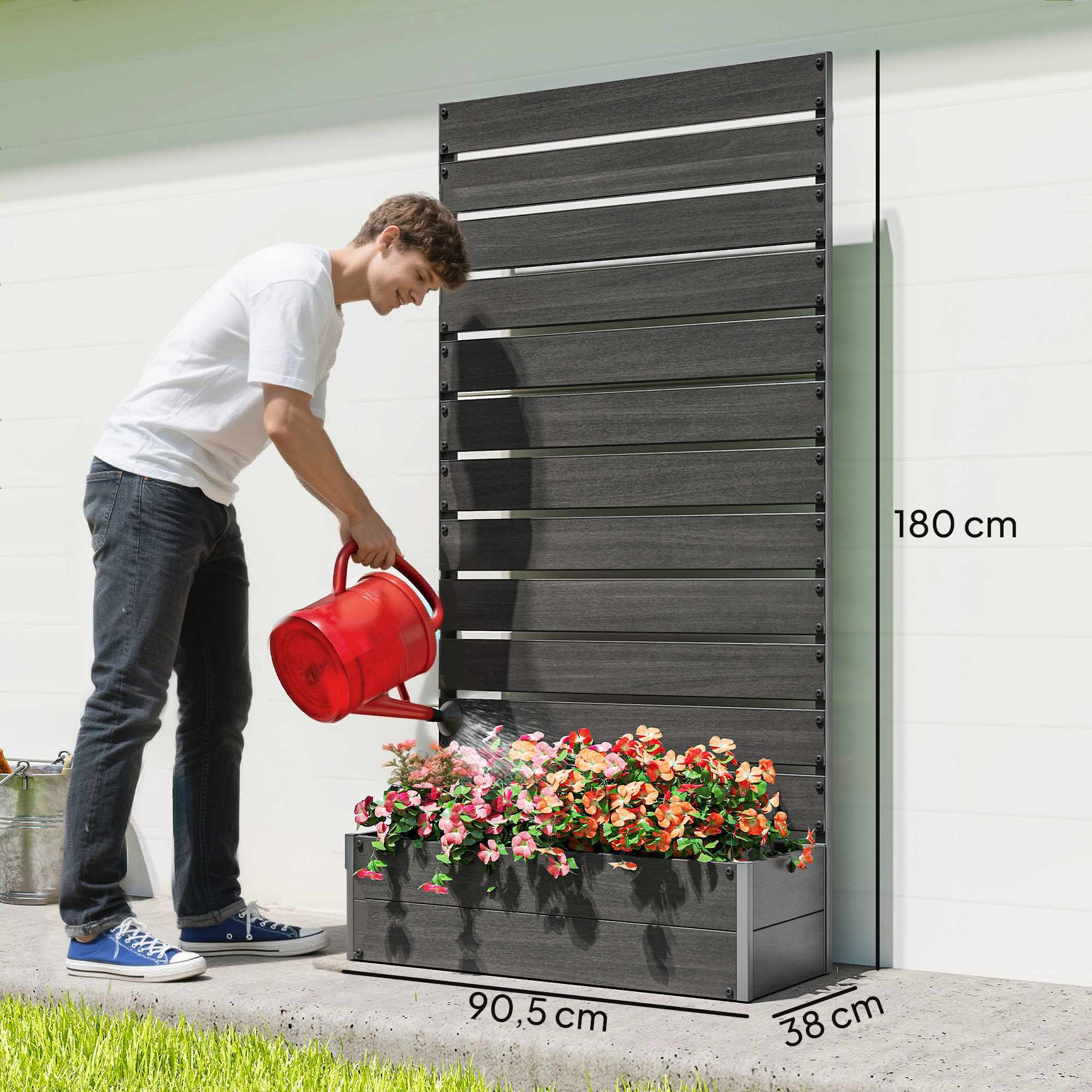 Jardinière treillis haut H.180 cm aluminium composite noir effet bois