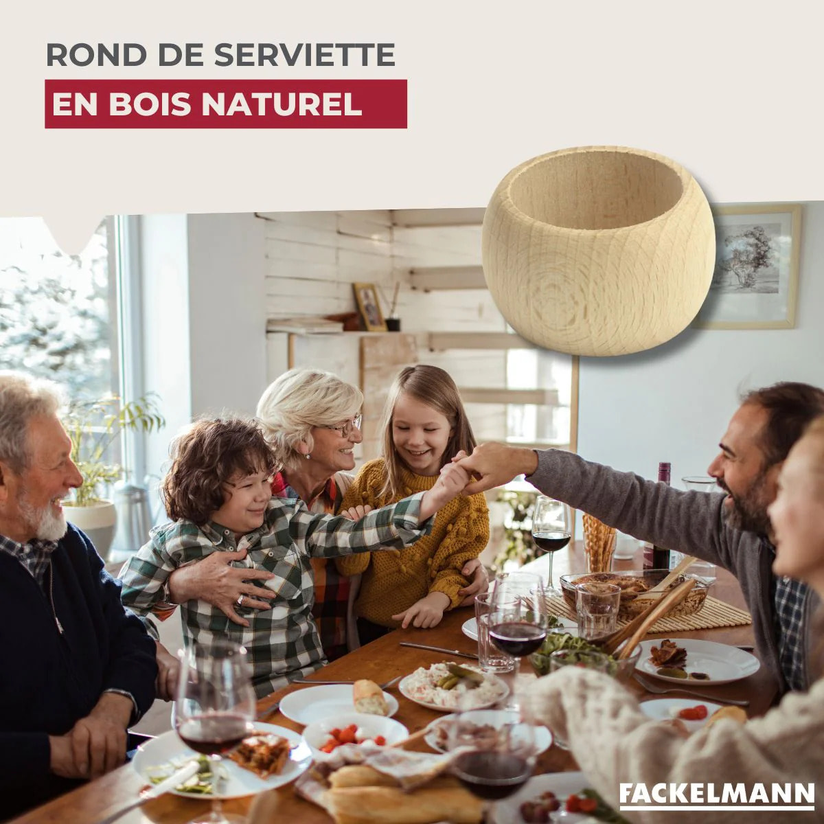 Rond de serviette en bois naturel non traité Fackelmann Boissellerie