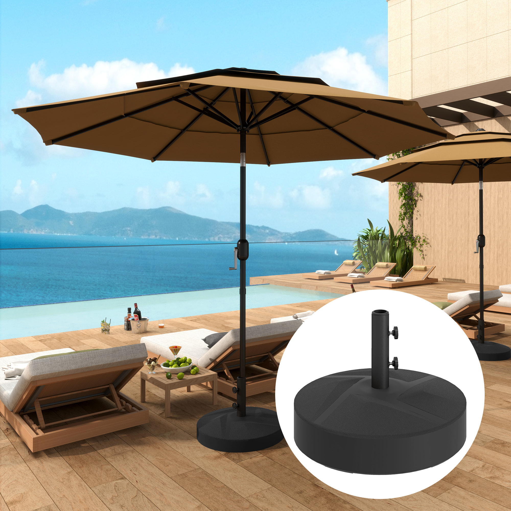 Pied de parasol rond mât dia. 36-48 mm - 56 x 56 x 40 cm - noir
