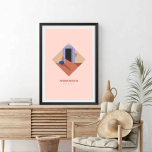 Affiche illustration graphique marrakech maroc Affiche sous cadre noir