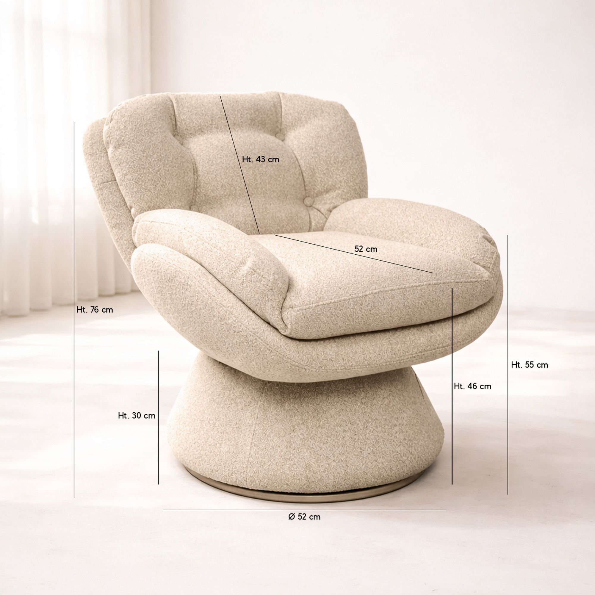 Fauteuil pivotant en tissu beige GUSTAVE