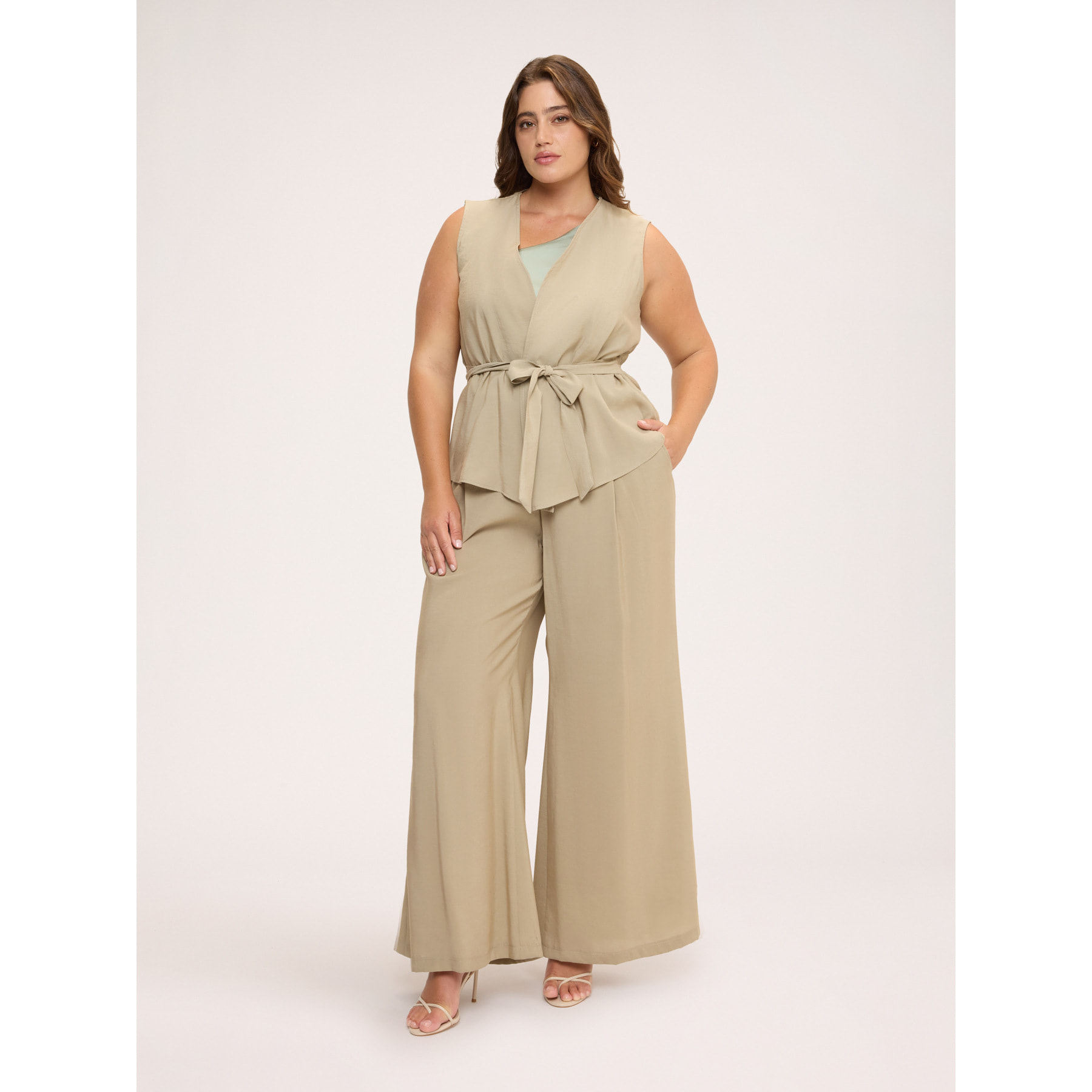 Fiorella Rubino - Pantaloni Wide Leg in misto modal - Beige