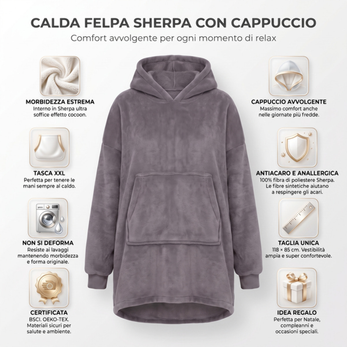 Felpa coperta in poliestere - Grigio