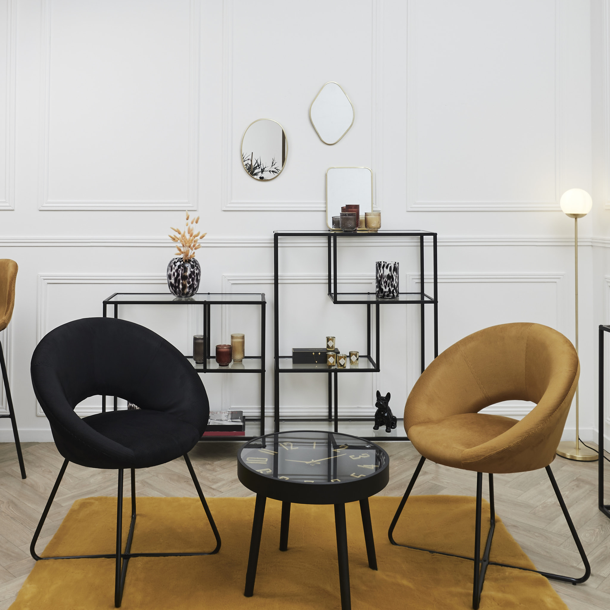 Fauteuil Rond Velours Cotele Giulia Jaune