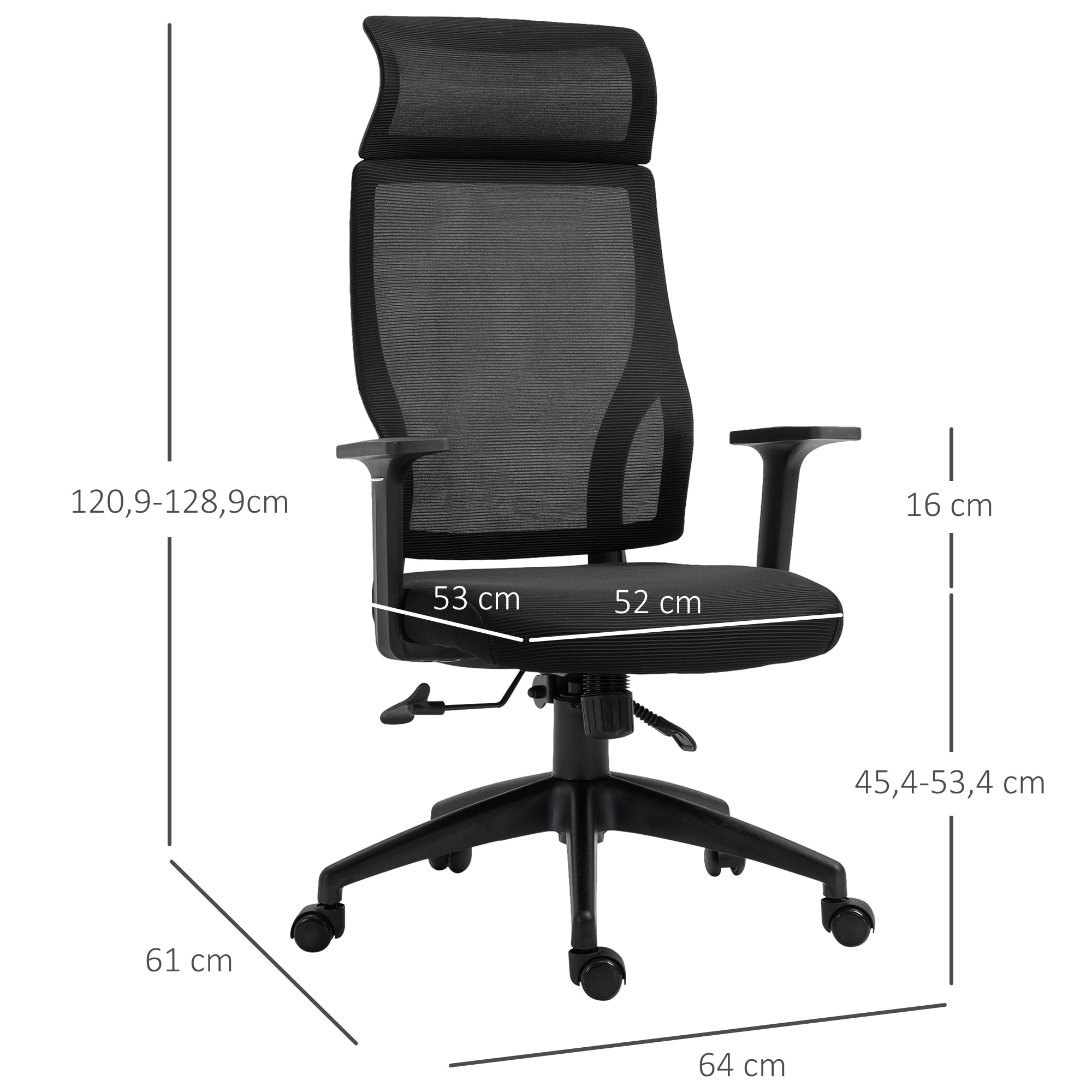 Silla de Oficina Ergonómica 64x61x120,9-128,9 cm Negro