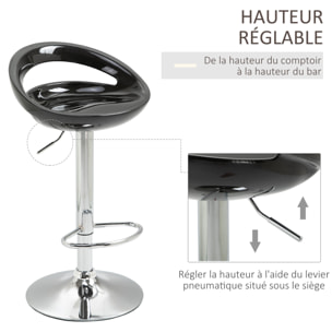 Lot de 2 tabourets de bar design réglable pivotant repose-pieds intégré noir