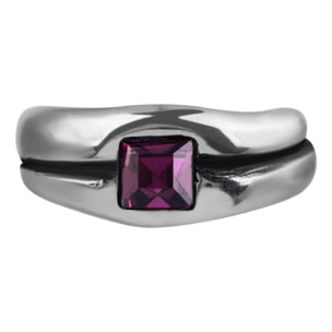 Anillo-Swarovski cuadrado amatista plata925 chapado