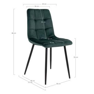 Set 2 sedie da pranzo Middelfart in velluto verde scuro con gambe nere