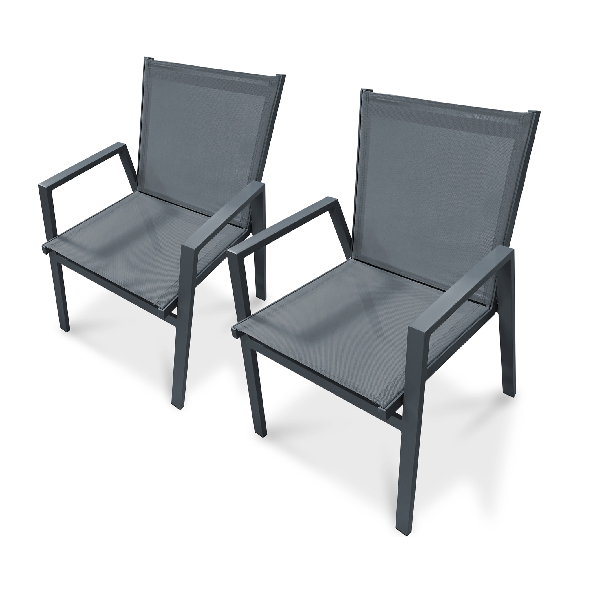 FLORIDE - Lot de 2 fauteuils de jardin empilables en aluminium gris anthracite