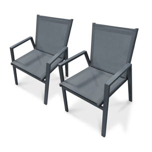 FLORIDE - Lot de 2 fauteuils de jardin empilables en aluminium gris anthracite