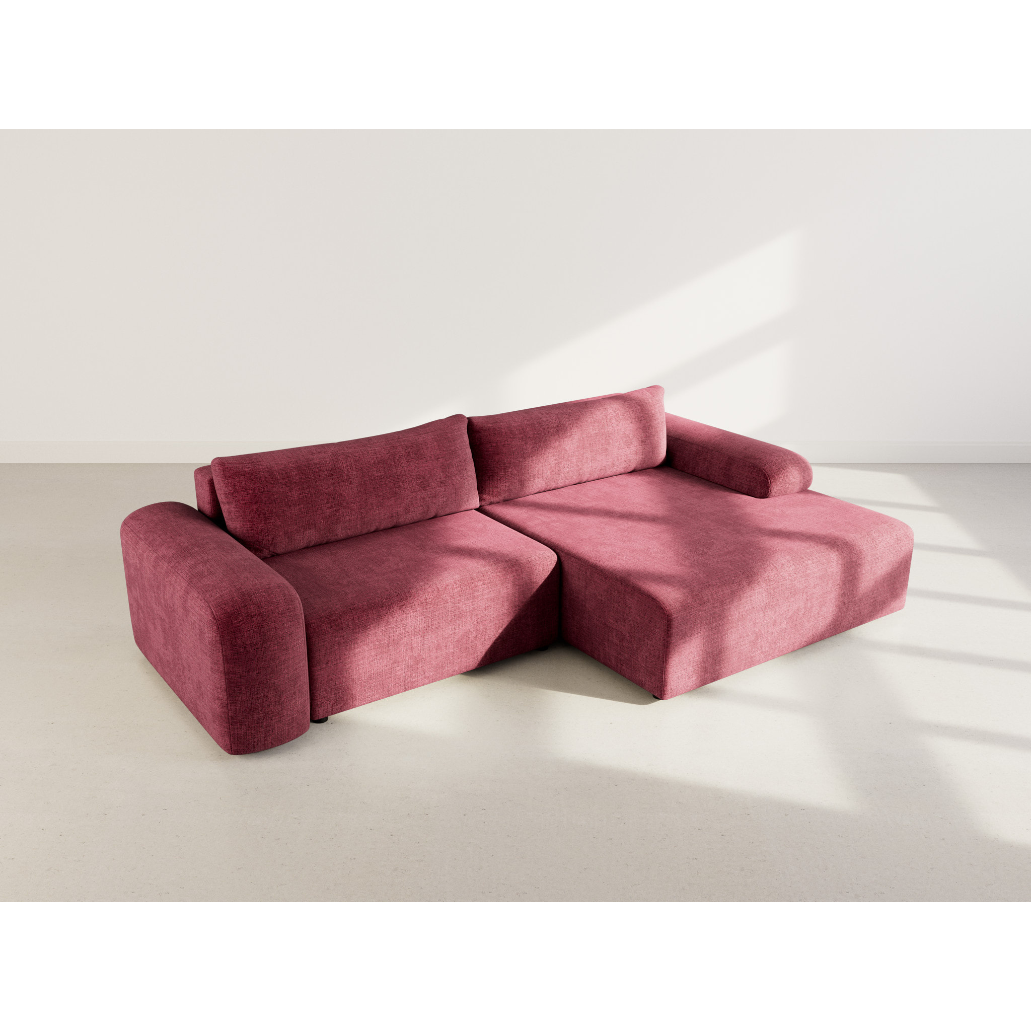 Rebecca - canapé d'angle droit 4 places convertible avec coffre en velours texturé - Prune