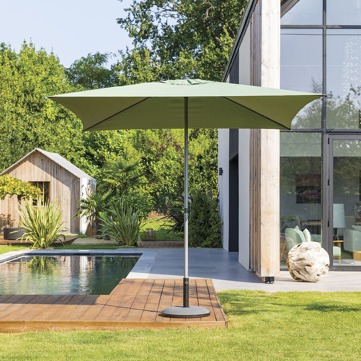 Parasol droit carré "Soya" vert olive D2,5x2,5m en acier