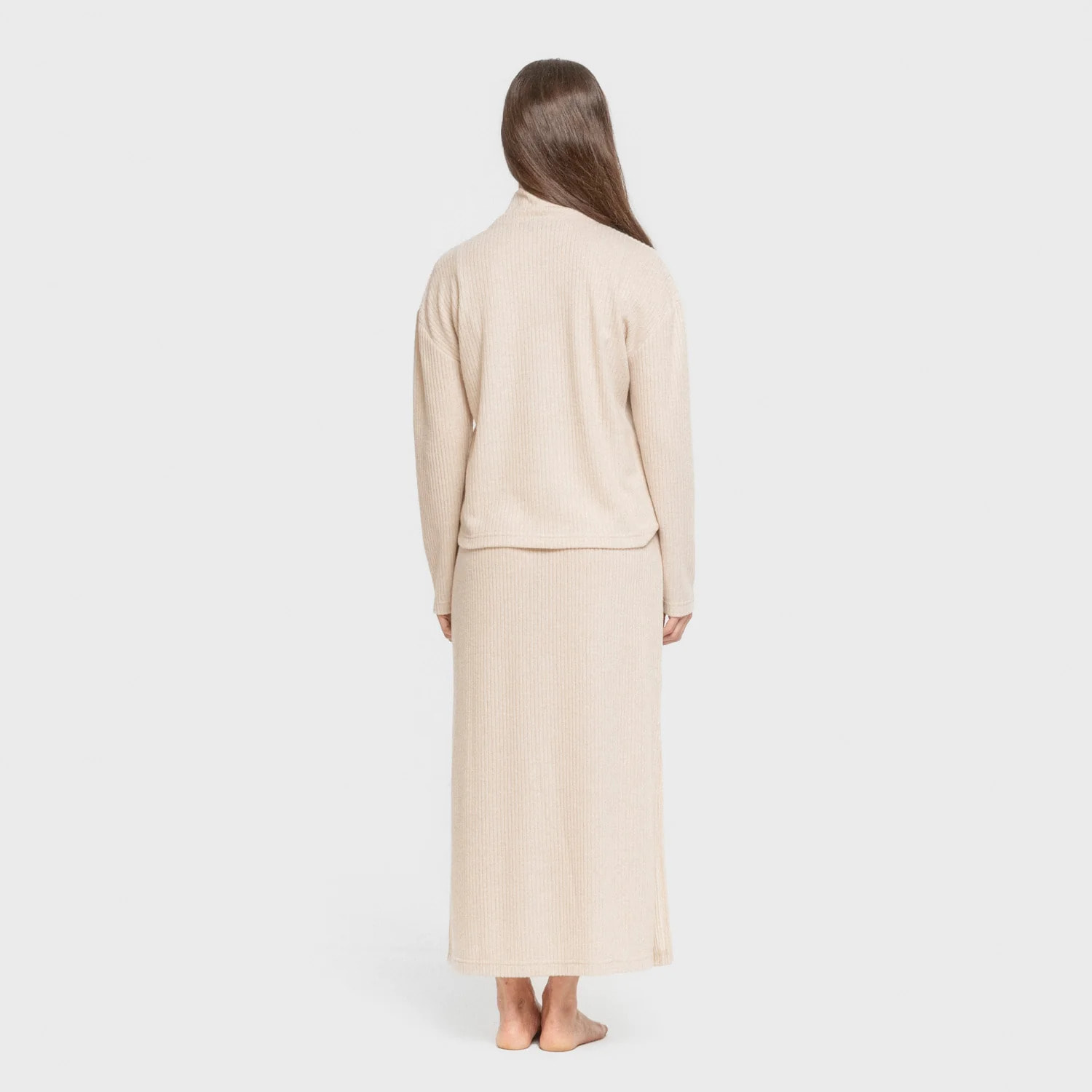 Falda midi rib canalé mujer