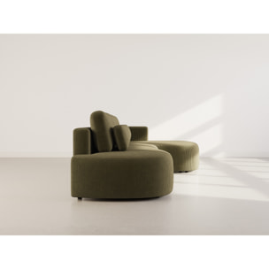 Mahina - canapé d'angle droit 4 places convertible avec coffre en velours côtelé - Vert