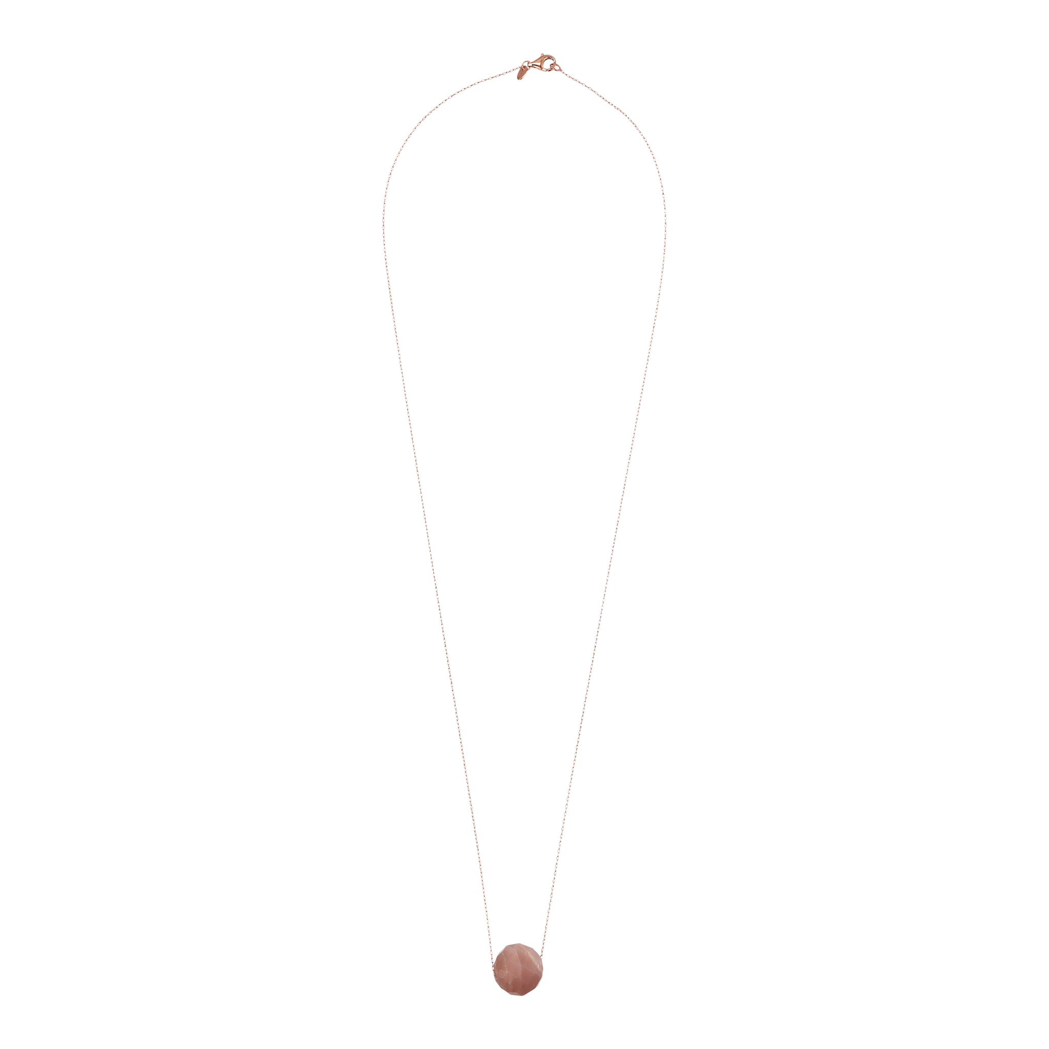 Collana Catena Ritorta con Pendente Sferico in Pietra Naturale Agata Rosa Sfaccettata in Argento 925 placcato Oro rosa 18Kt