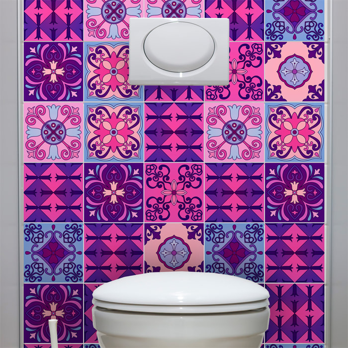 Stickers muraux - Sticker Mural Carrelage adhésif Cuisine Salle de Bain - 9 STICKERS CARRELAGES AZULEJOS VIOLET BYZANTINE