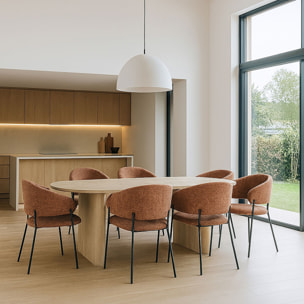 Ensemble table ovale et 6 fauteuils en tissu brique QUITO